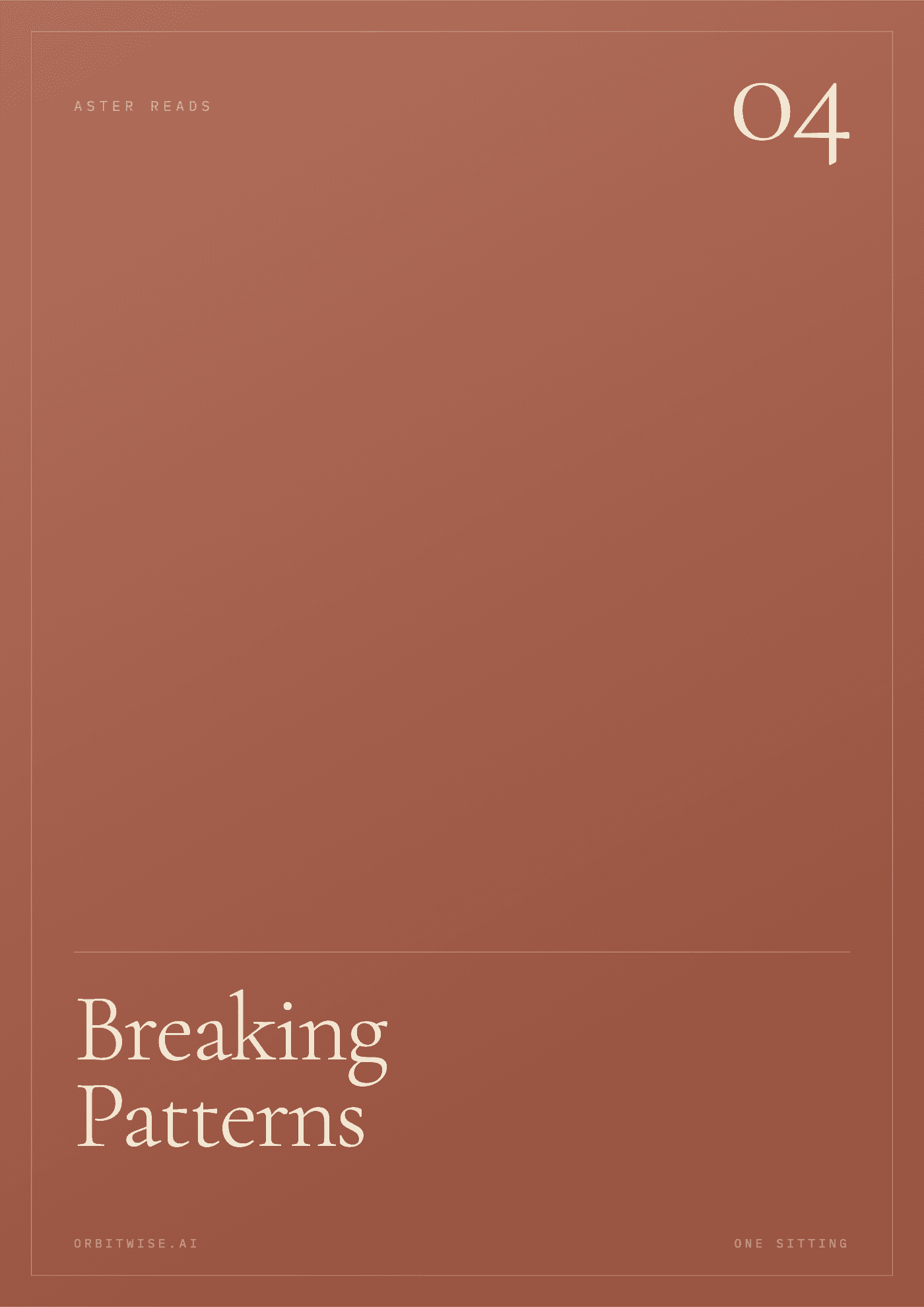 Breaking Patterns: a warm-clay edition cover, number 04, the title set large in the OrbitWise serif.